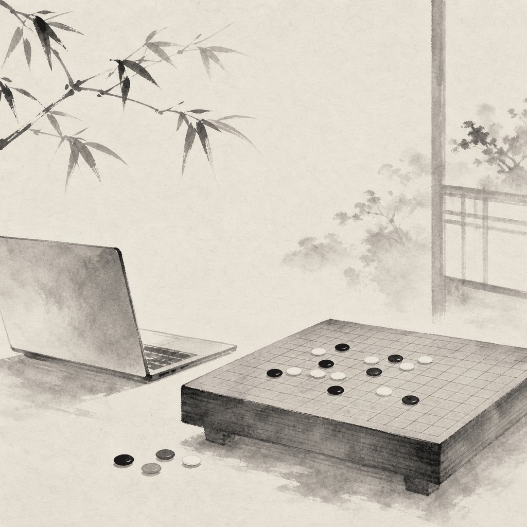 一局は画面と木目のあいだで始まります。勝敗の前に、まず秩序があります。