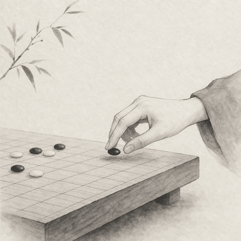 一隻手在安靜的棋盤上落子