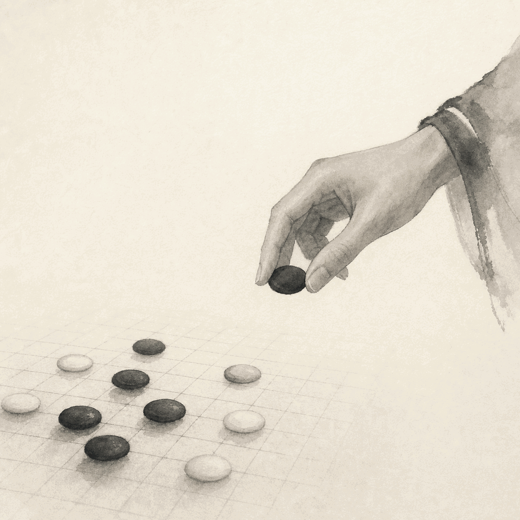 同じ斜線の棋形を、詰まった盤面と余白が十分な盤面で比較した図