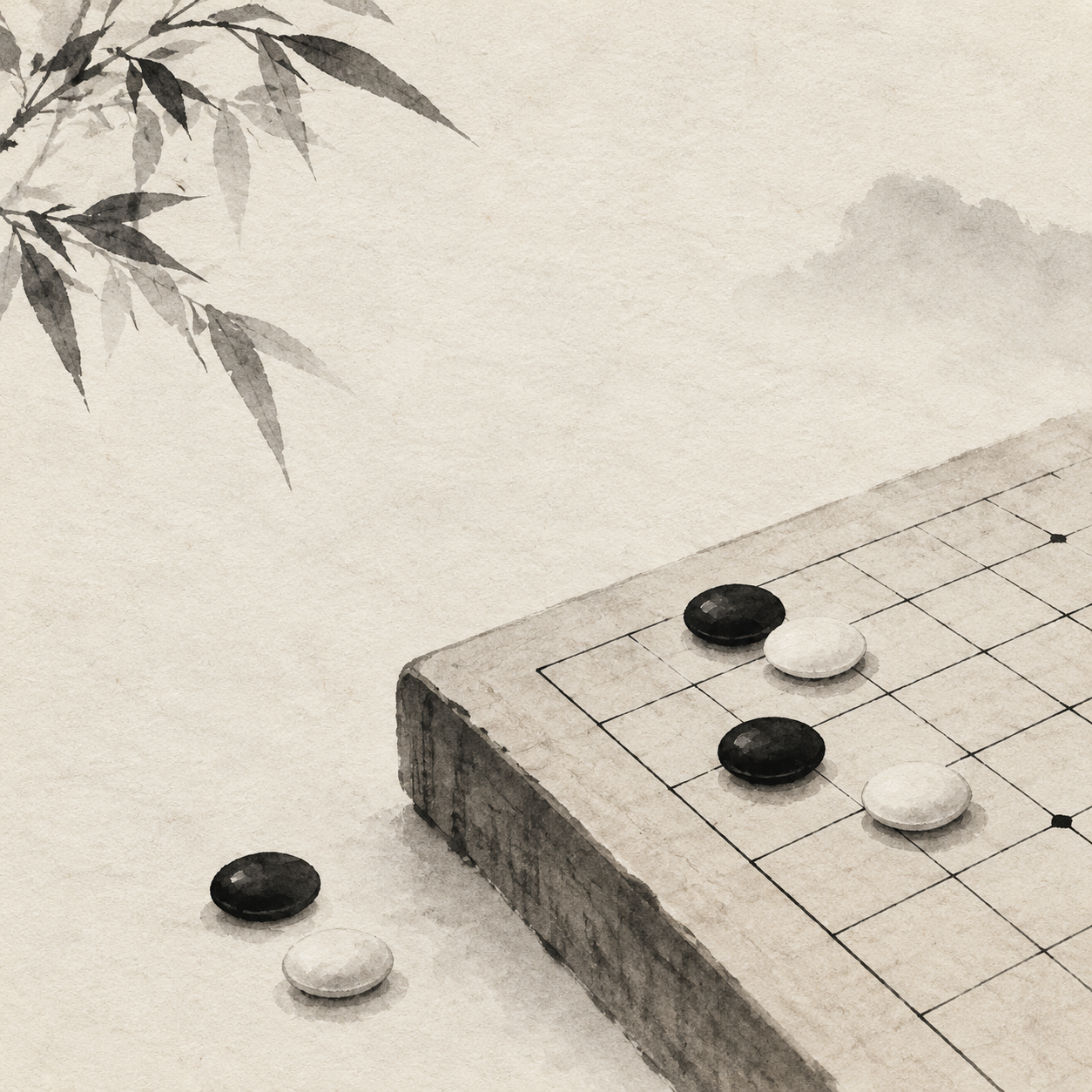 A Gomoku board with subtle edge markers and a quiet orientation cue