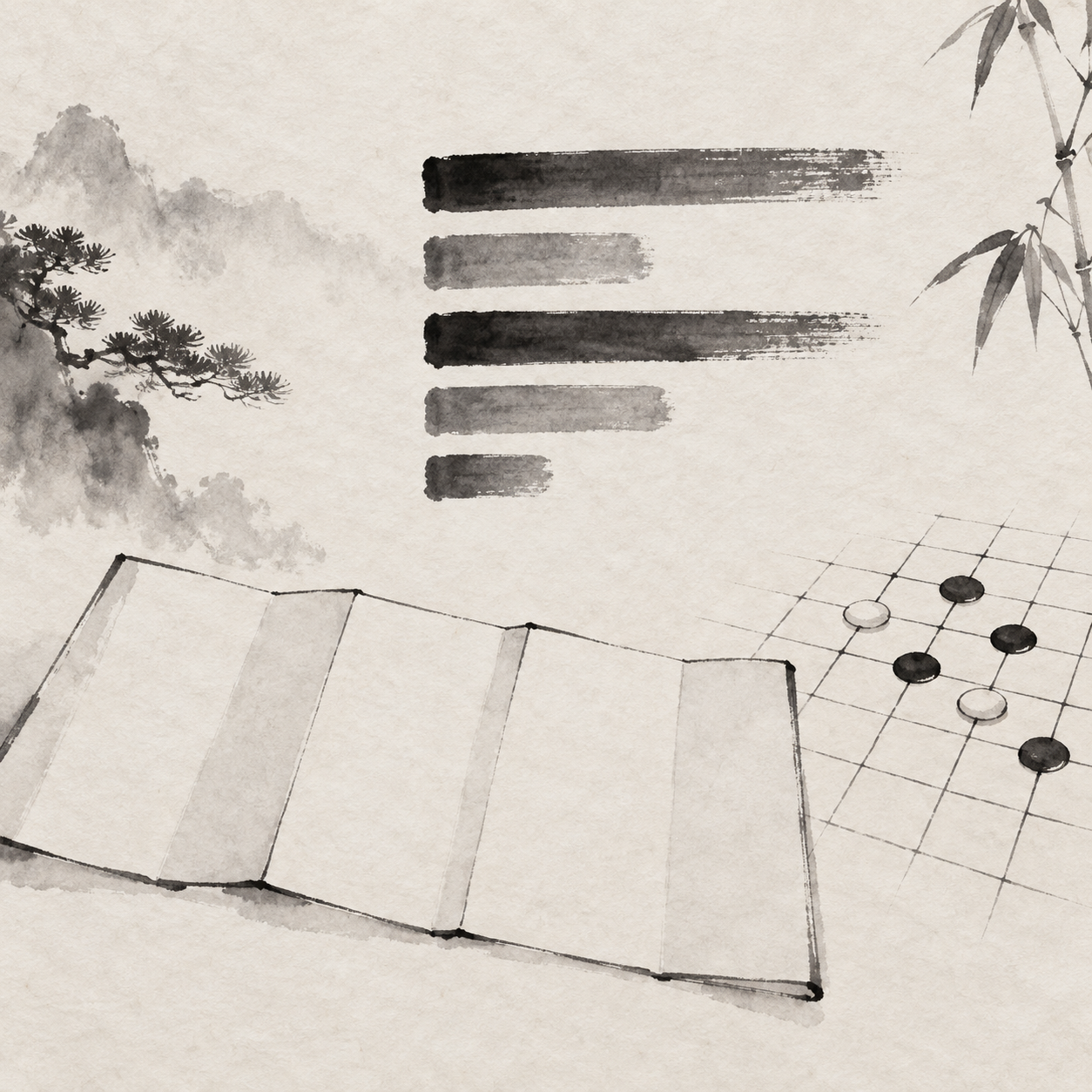 空白账页与长短不同的墨线，借喻评分表中的比较；插图不表示真实榜单。