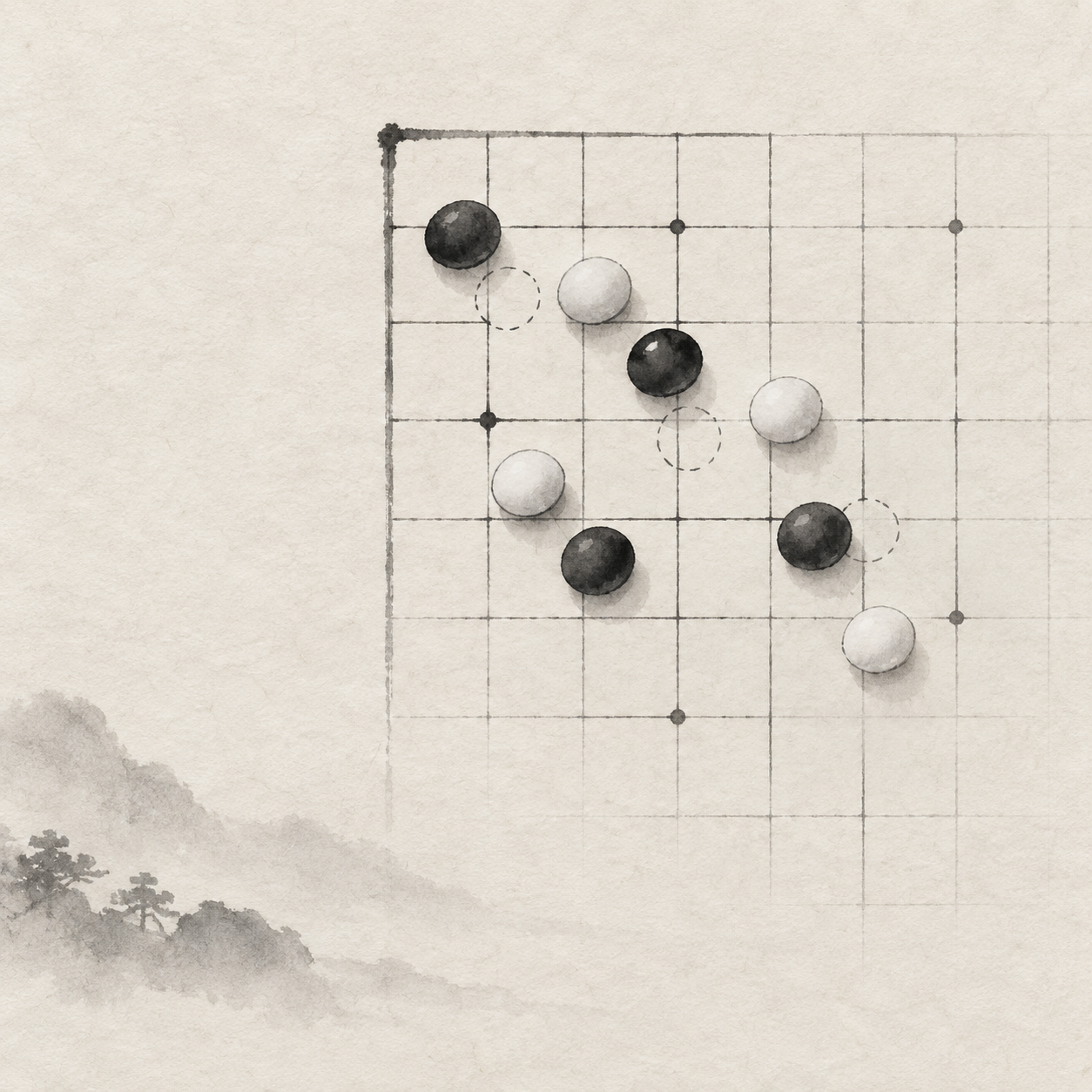 棋子移位后的局面重建意象；示意插画，不代表具体对局。