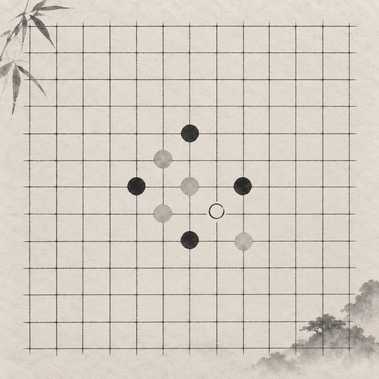 棋盘上被标出的那个落点，是引擎算出的答案；它本身不附带理由。