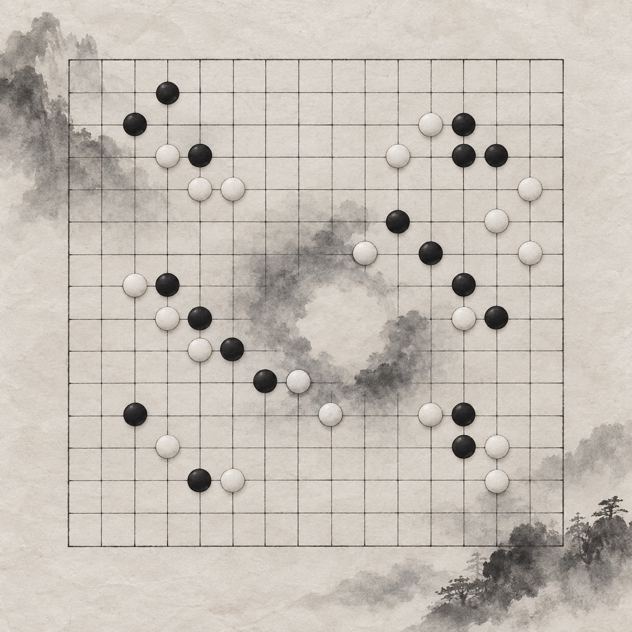 水墨棋盘习作：引擎为叶节点打分之前，先要看清那些尚未成形、却彼此牵连的棋形。